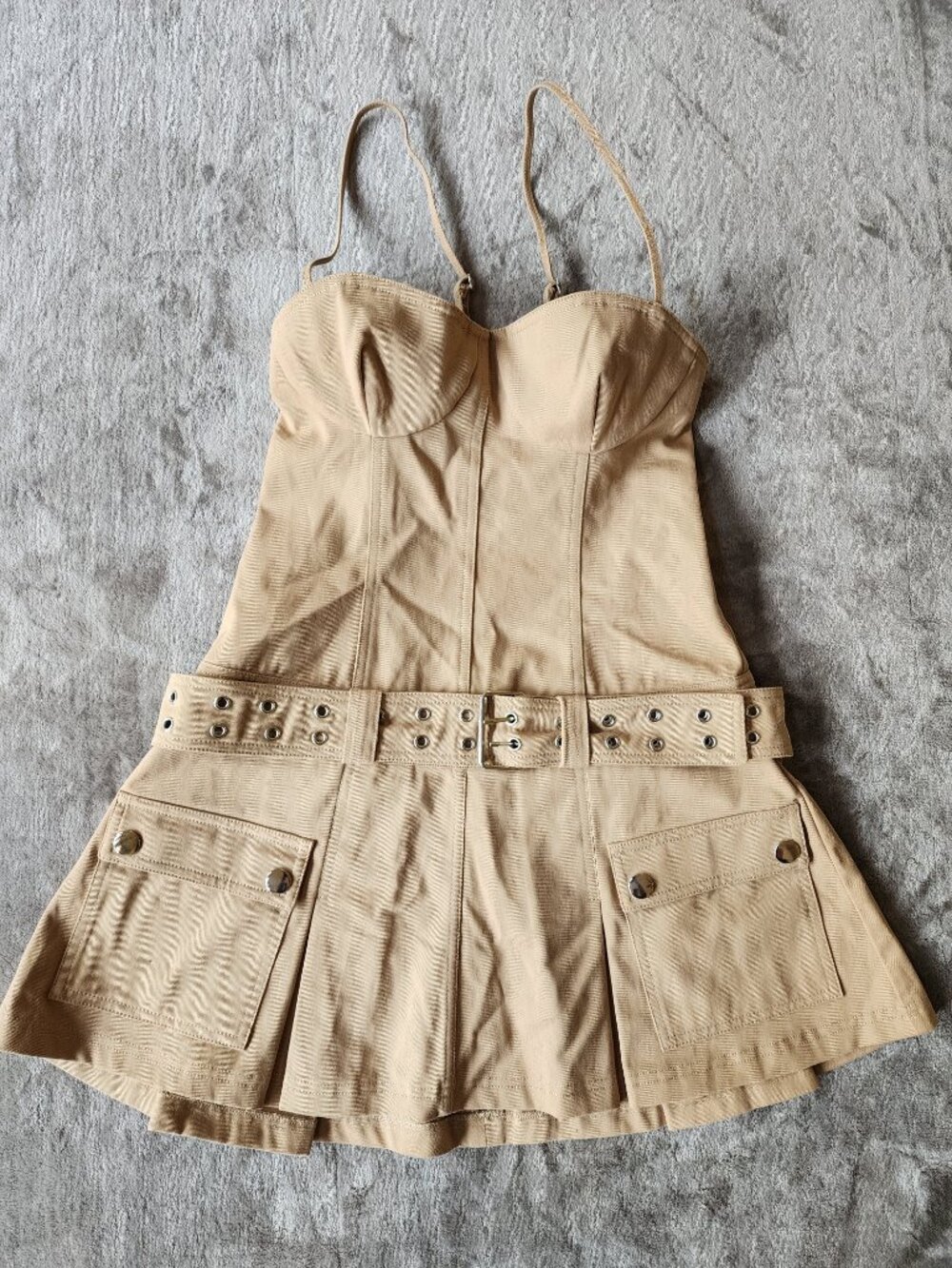 Lovers + Friends Utility Zip Mini Dress Beige NWOT Size S